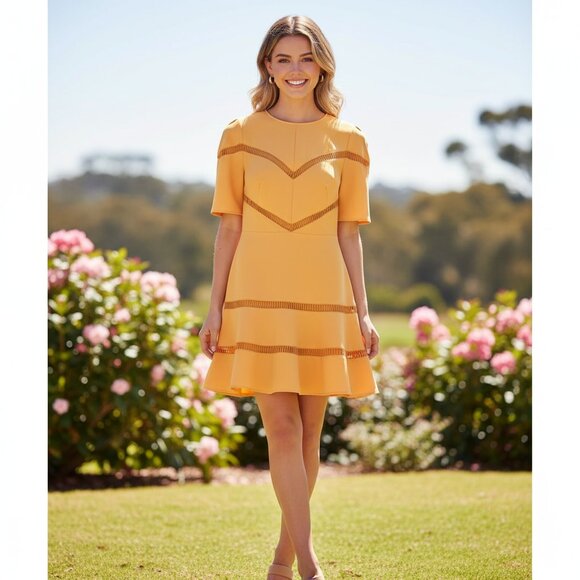 NWT Finders Keepers Lattice Mini Dress Marigold - Picture 1 of 7